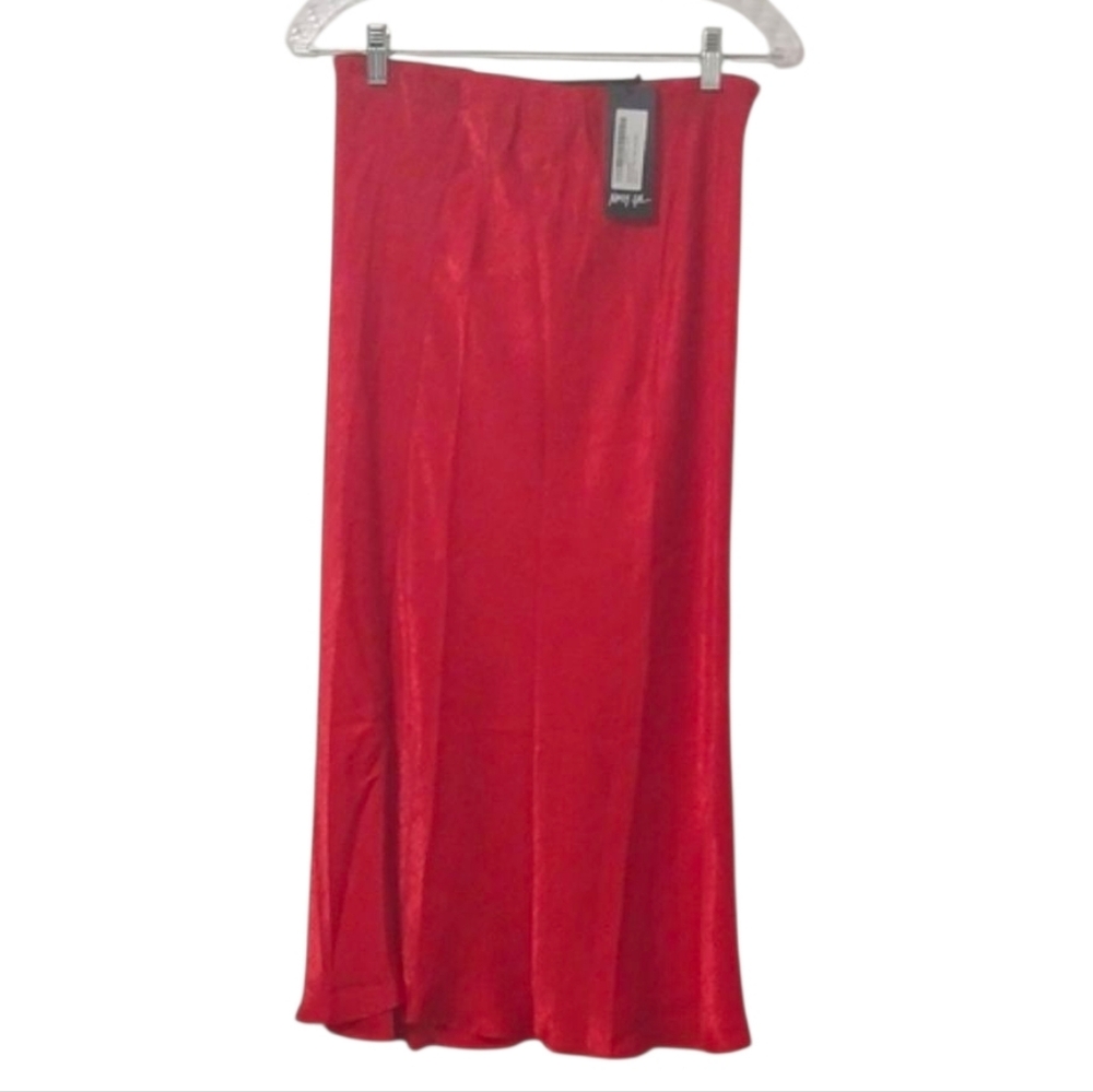NASTY GAL Collection Red Satin Midi A Line Skirt Size Medium NEW